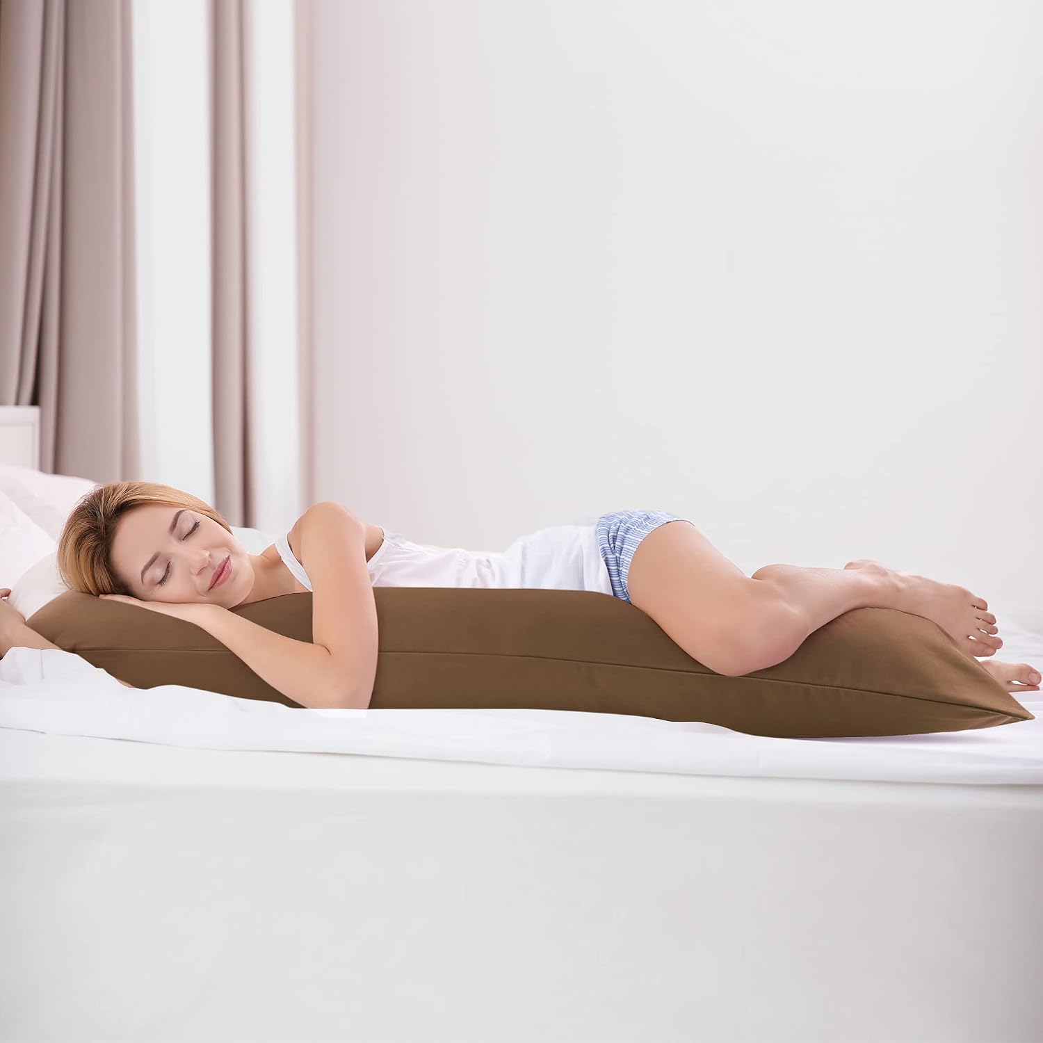 uxcell Soft Microfiber Body Pillow Cover with Zipper Closure, Long Pillow Cases for Body Pillows Weave for 90 GSM Polyester, Brown Body (20…