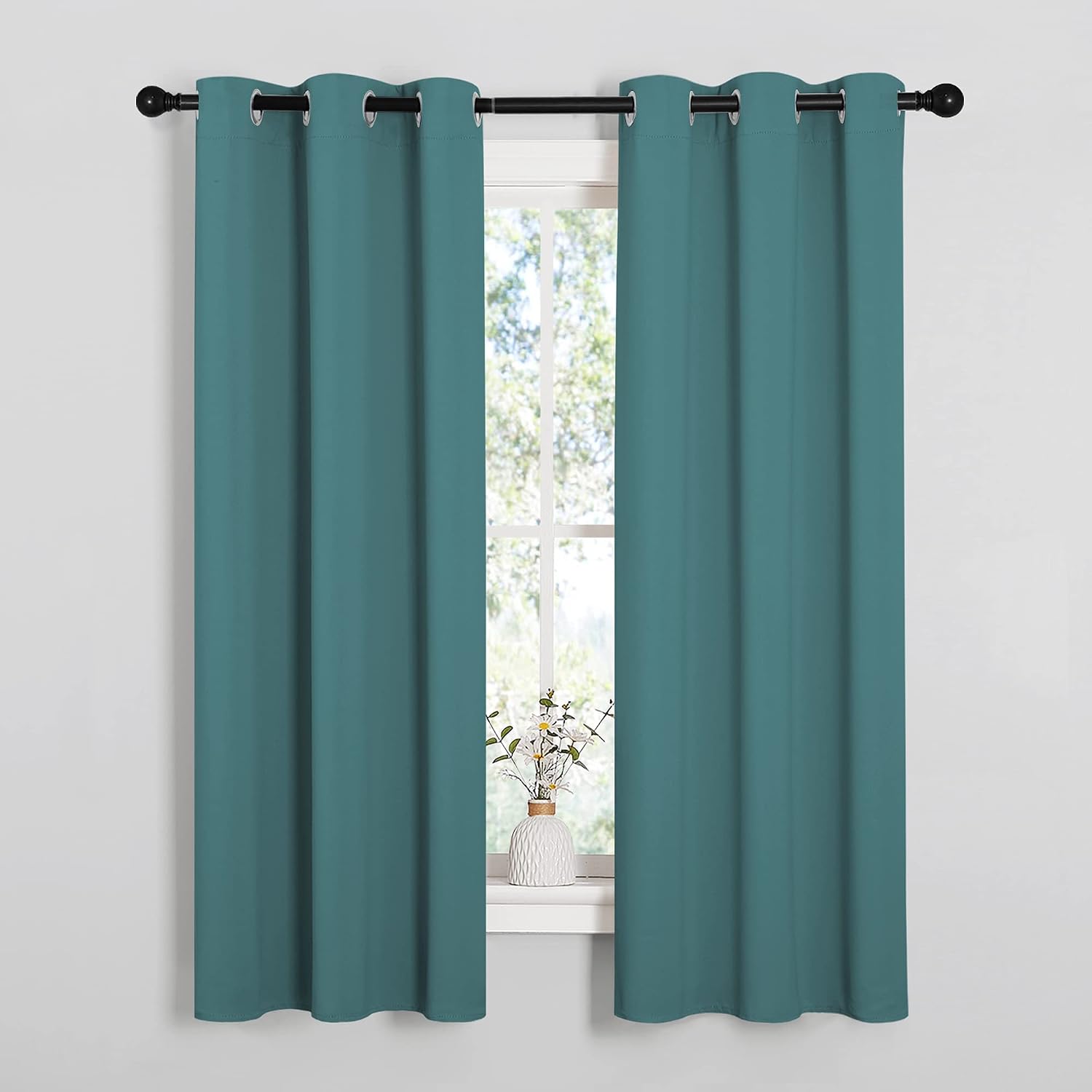 NICETOWN Kitchen Curtain Panels Blackout Draperies, Thermal Insulated Solid Grommet Blackout Curtains/Drapes (Sea Teal, One Pair, 34 by…