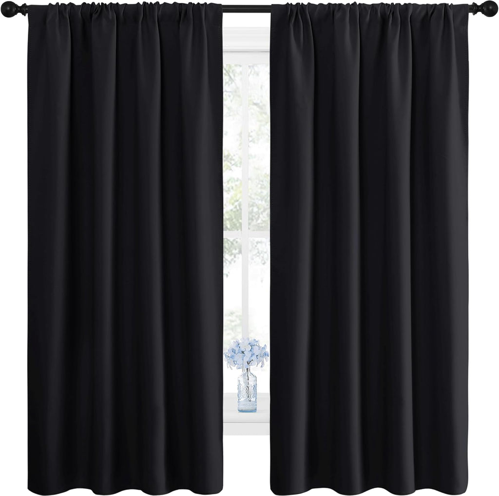 NICETOWN Black Blackout Curtain Blinds - Solid Thermal Insulated Window Treatment Blackout Drapes/Draperies for Bedroom (2 Panels, 42…