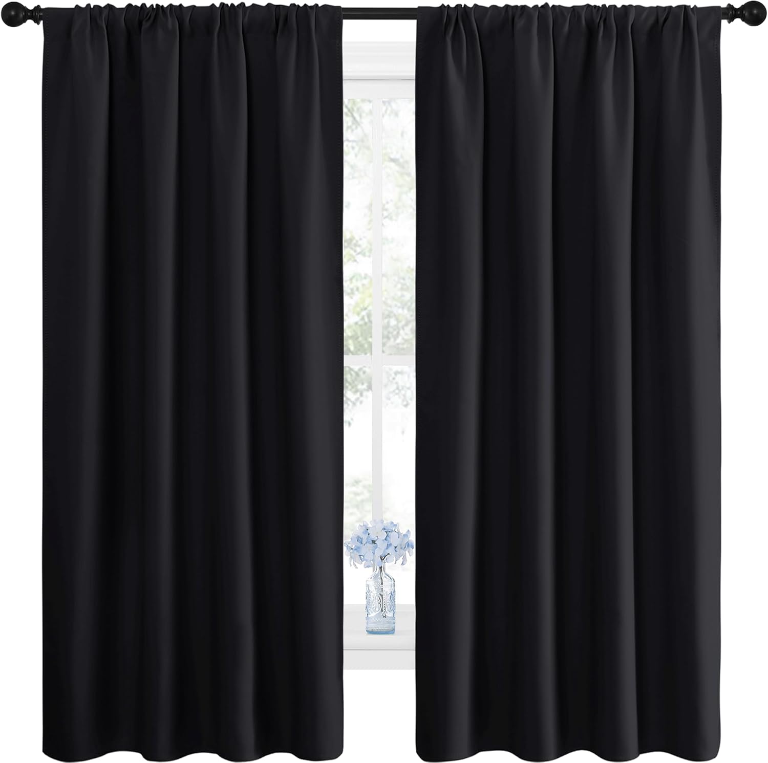 NICETOWN Black Blackout Curtain Blinds - Solid Thermal Insulated Window Treatment Blackout Drapes/Draperies for Bedroom (2 Panels, 42…