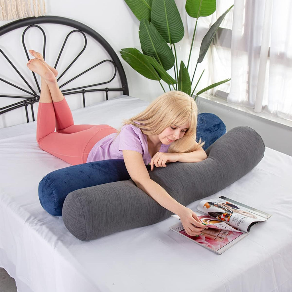 1 MIDDLE ONE Body Pillow, Bolster Pillow with Cooling Cover, Long Round Roll Cylinder Pillow for Bed, 35" x 7.87", Grey
