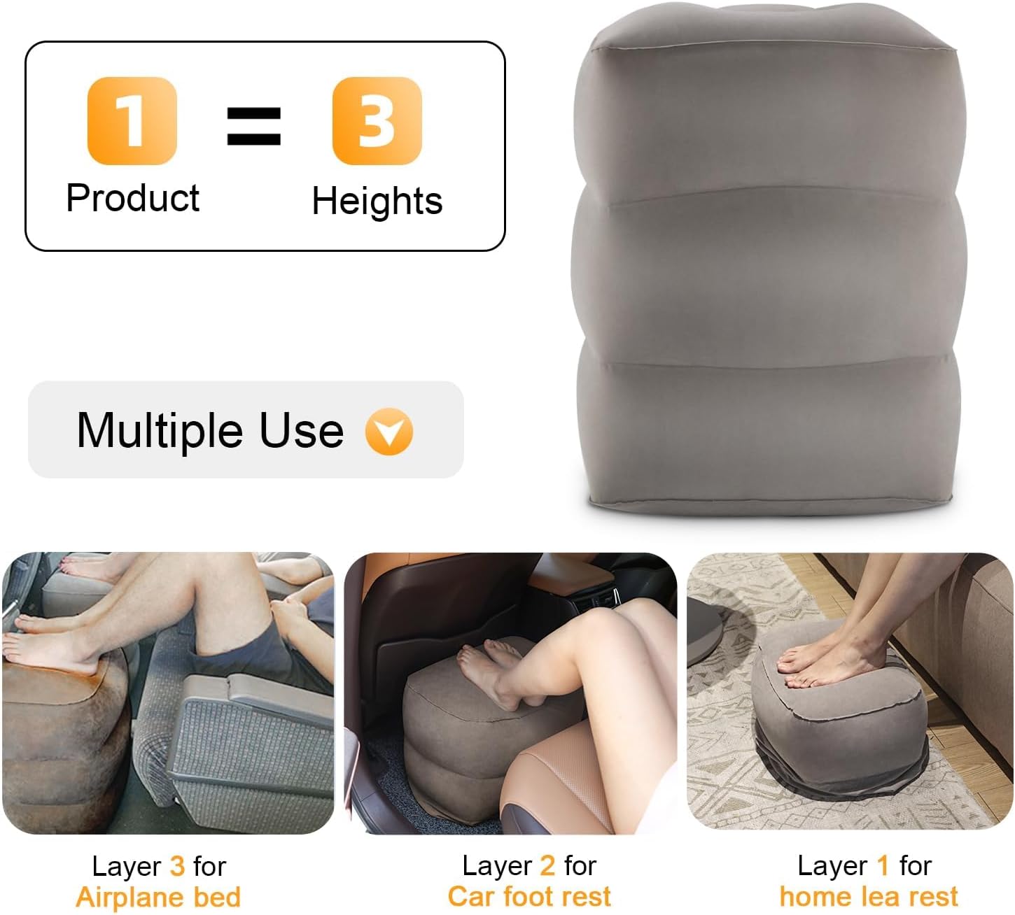 Inflatable Travel Foot Rest Pillow, Kids Airplane Bed, Adjustable Height Leg Pillow for Air Travel, Make a Flat Bed for Toddlers, Great…