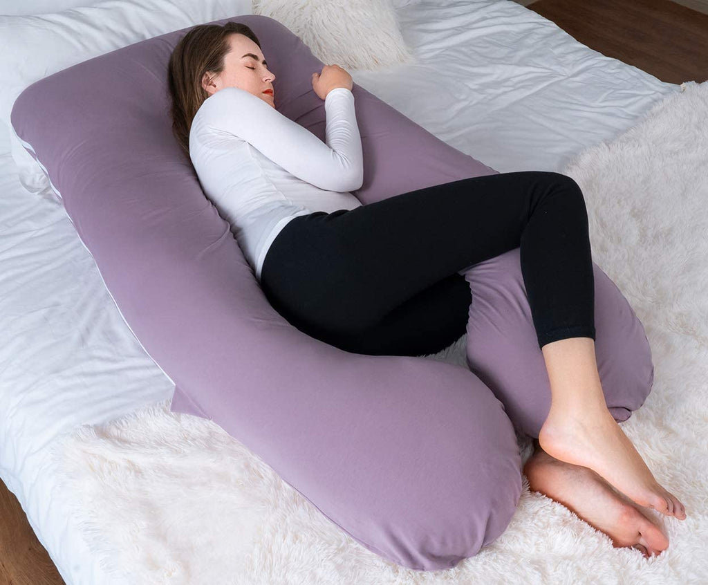 Meiz U Shaped Sleeping, Cooling 60‘’ Maternity Pillow for Pregnant Women with Jersey Cover, Purple 1 Count 60 Inch Cotton