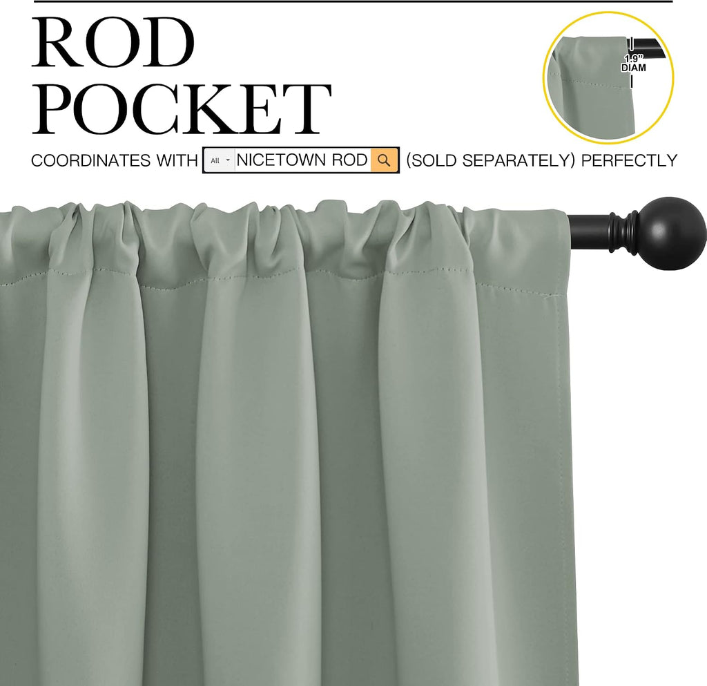 NICETOWN Window Curtains Blackout Drapes - Thermal Insulated Solid Rod Pocket Blackout Curtains/Draperies for Living Room (Sage Green…
