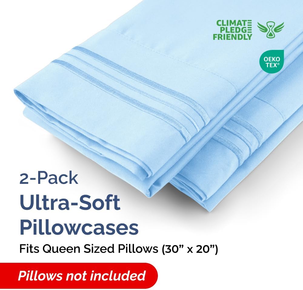 Queen Pillow Cases Set of 2 - Ultra Soft Hotel Quality Pillowcase Covers - Comfy, Cozy & Wrinkle Free - Shrink, Stain & Fade Resistant…