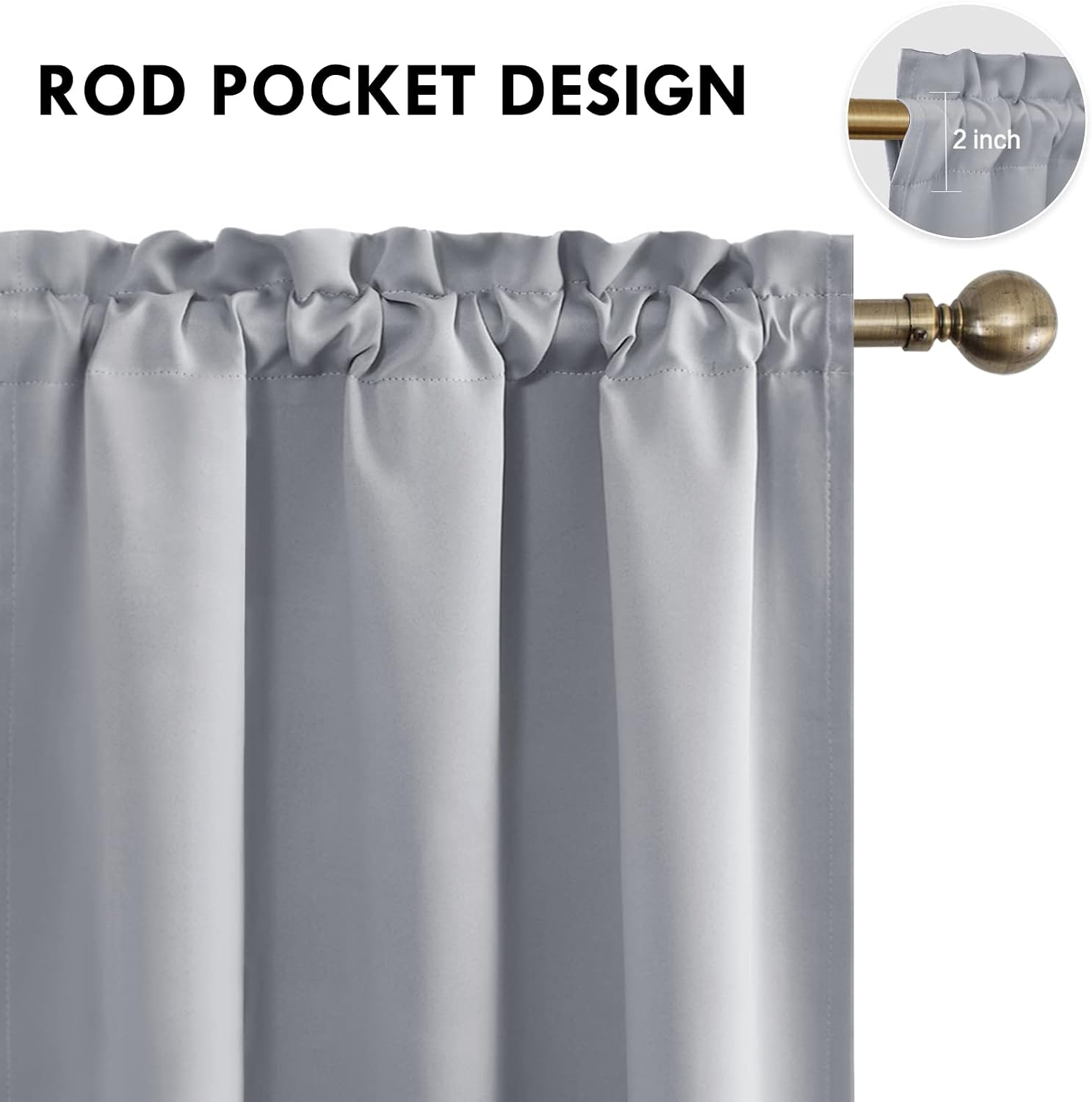 Dwcn Blackout Curtains Room Darkening Thermal Insulated Bedroom Curtains Window Curtain Panels, 42 x 45 inches Long, Set of 2 Silver Grey R…