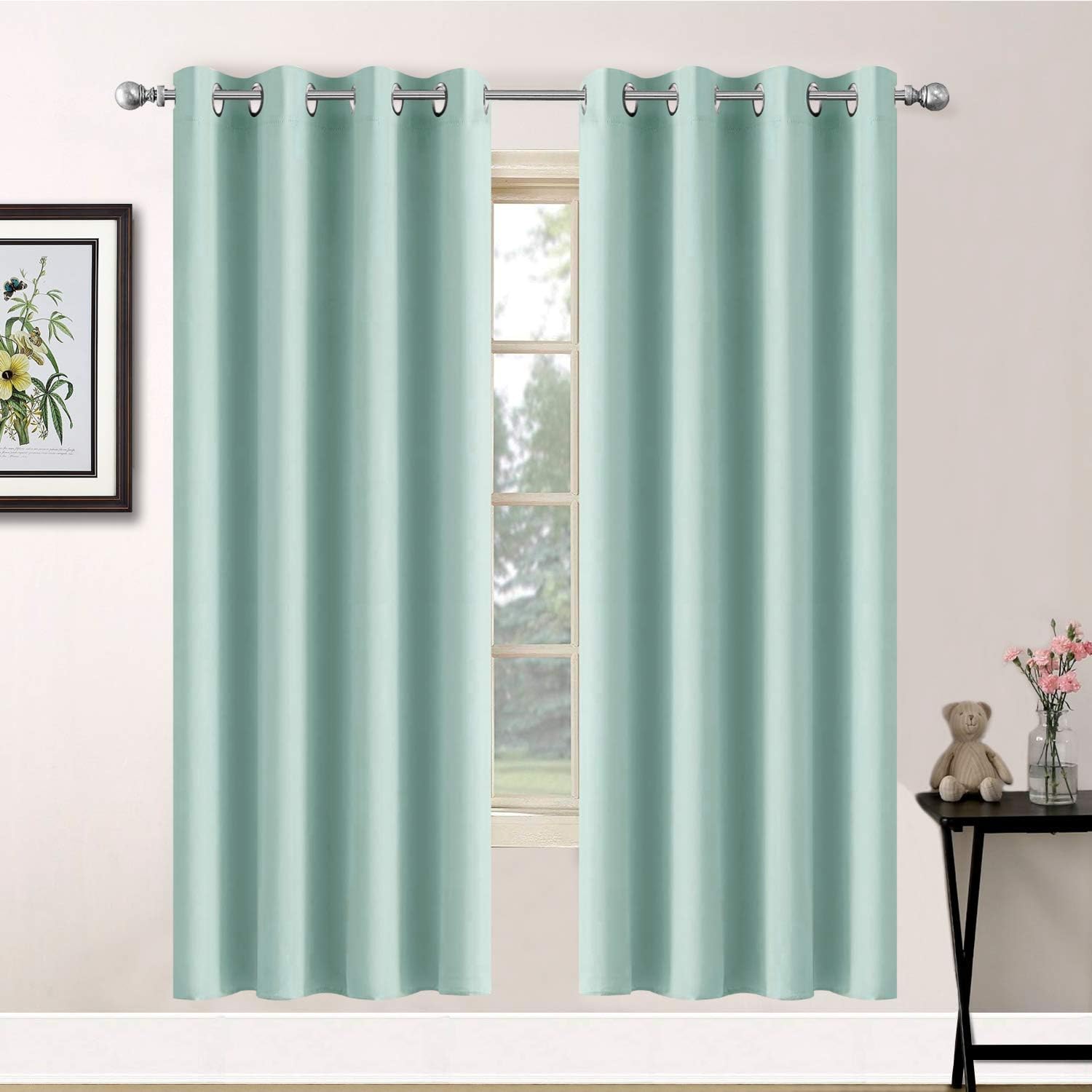 Yakamok Aqua Curtains 63 Inch Length Blackout Room Darkening Thermal Insulated Curtain for Bedroom, Aqua Blue Light Blocking Window…