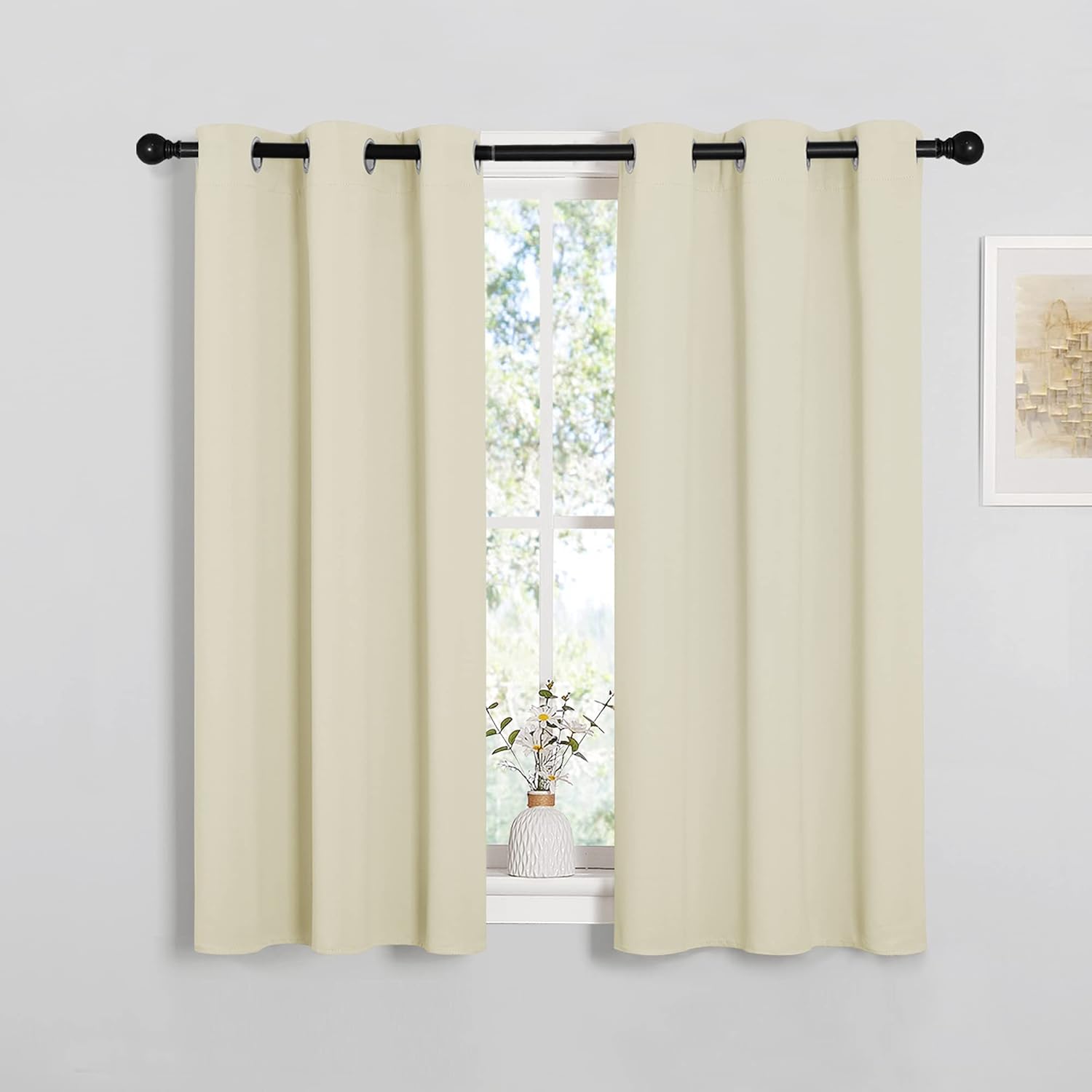 NICETOWN Room Darkening Curtain Panels for Cafe, Thermal Insulated Grommet Top Room Darkening Draperies/Drapes for Window (Beige, 2…
