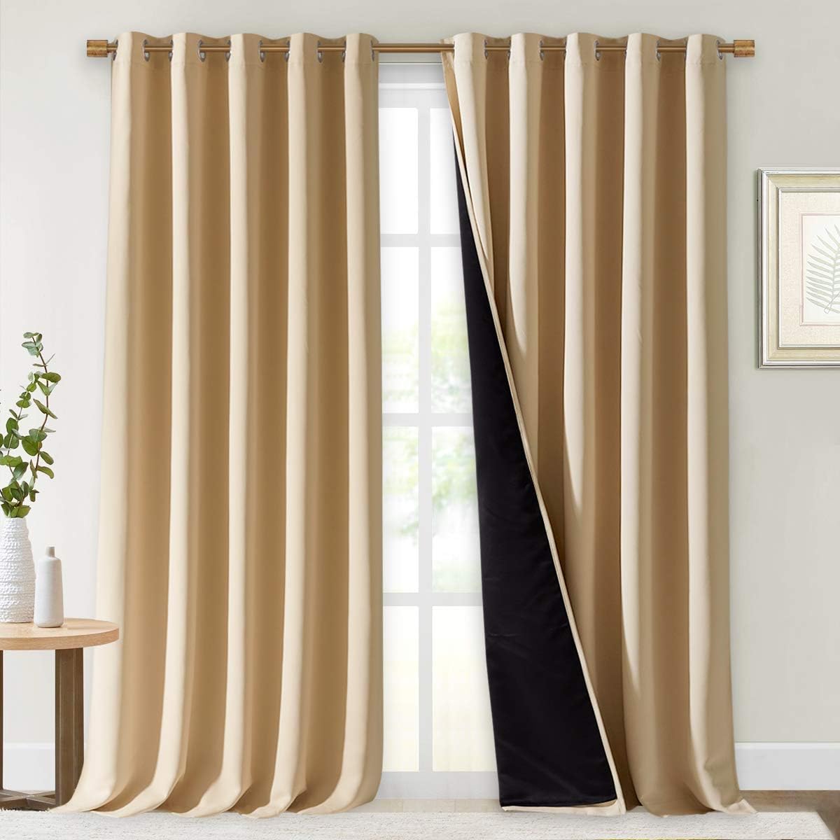 Nicetown Thermal Insulated 100% Blackout Curtains, Cold Noise Reducing Performance Drapes with Black Lining, Full Light Blocking Panels for…