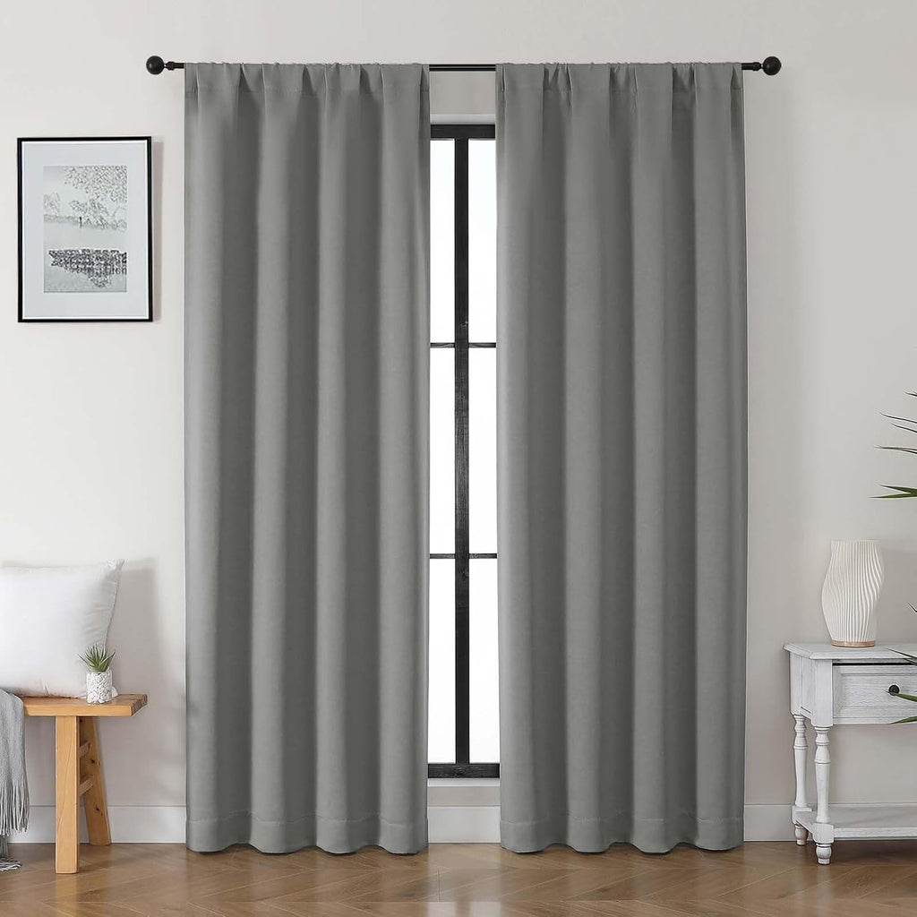 Gwine Light Grey Blackout Curtains for Bedroom 84 inches Long 2 Panels Set, Solid Noise Reducing Thermal Insulated Blackout Curtains for…