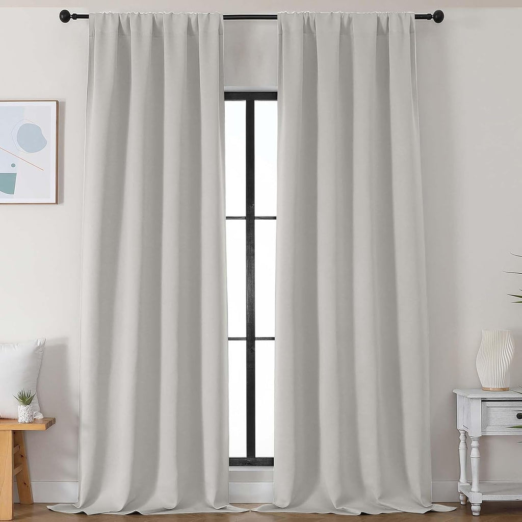 Simplebrand Natural Blackout Curtains for Bedroom 102 Inches Long 2 Panels, Solid Thermal Insulated, Energy Saving Living Room Window …