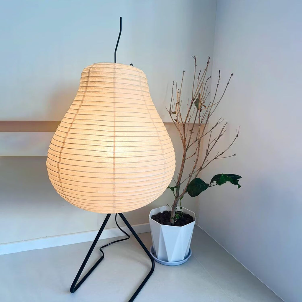 Creative Retro Pear Shape Table Lamp, Wabi-Sabi Style Rice Paper Lampshade, Japanese Style Bedside Lamp, Night Lamp for Bedroom, Living…