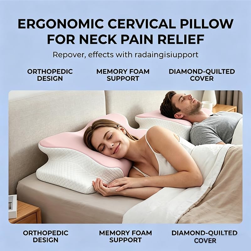 WKEFF Cooling Neck Support Pillow, Adjustable Cervical Memory Foam for, Odorless Ergonomic Orthopedic Bed Pillows for Side Back Sto…
