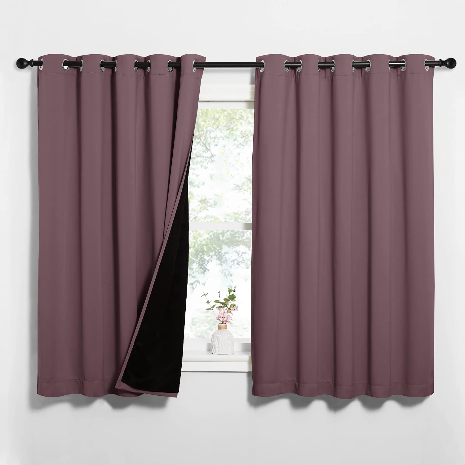 Nicetown Dry Rose 100% Blackout Lined Curtains, 2 Thick Layers Completely Blackout Window Treatment Thermal Insulated Drapes for Kitchen/Be…