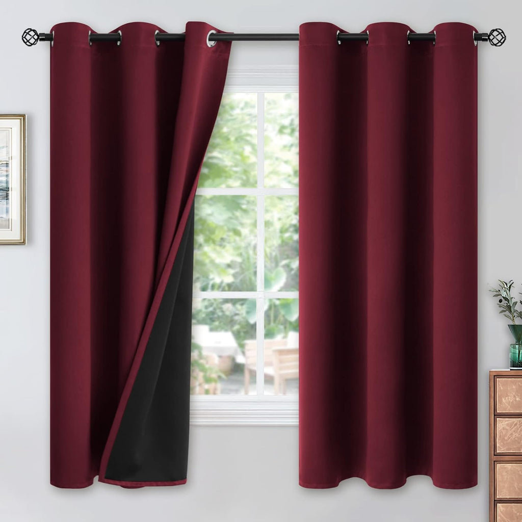YoungsTex Burgundy 100% Blackout Curtains for Bedroom, Thermal Insulated Drapes with Grommet Full Room Darkening with Black Backing for Liv…