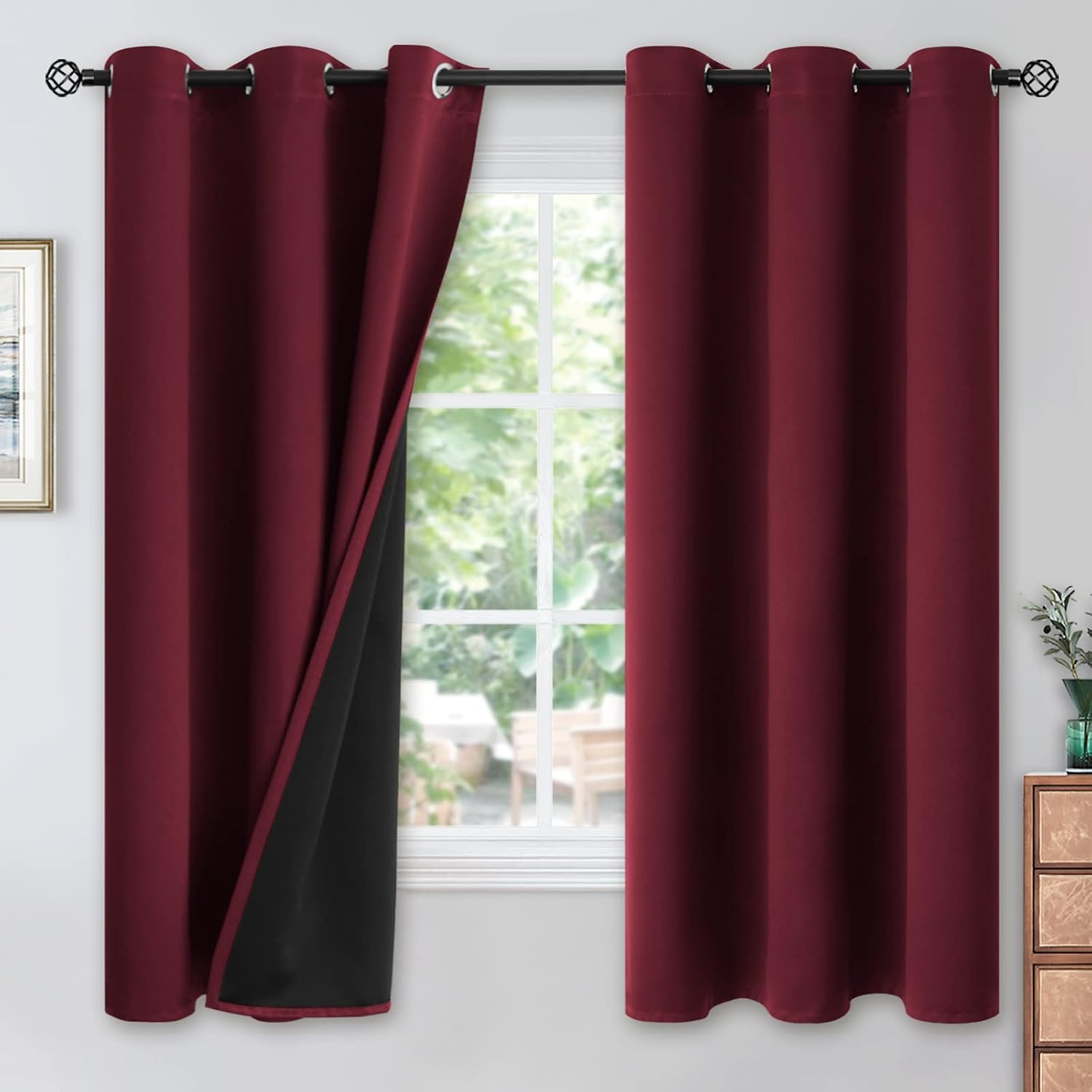 YoungsTex Burgundy 100% Blackout Curtains for Bedroom, Thermal Insulated Drapes with Grommet Full Room Darkening with Black Backing for Liv…