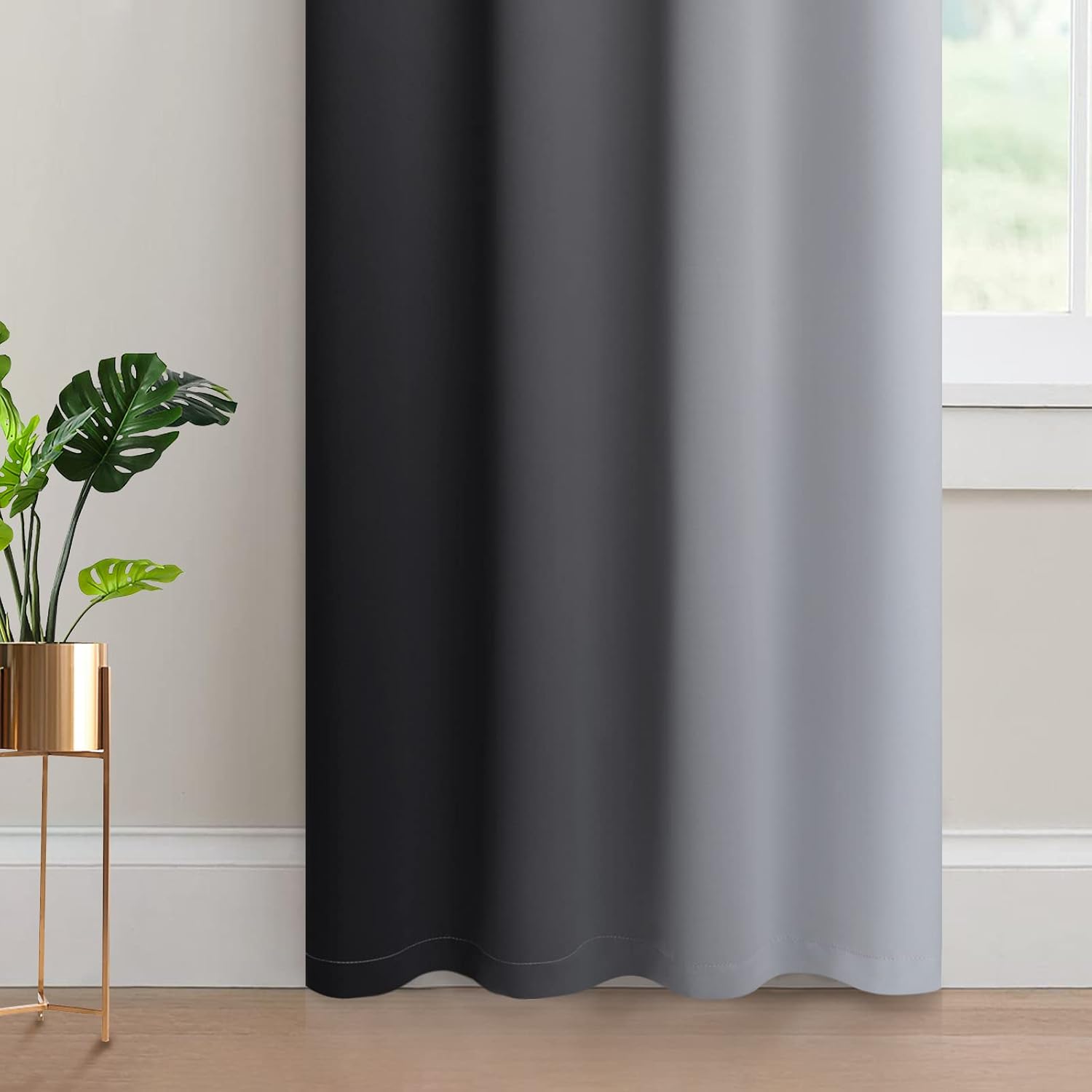 Yakamok Greyish White and Black Ombre Curtains for Bedroom, Light Blocking Gradient Color Drapes, Room Darkening Thermal Insulated Grommet…