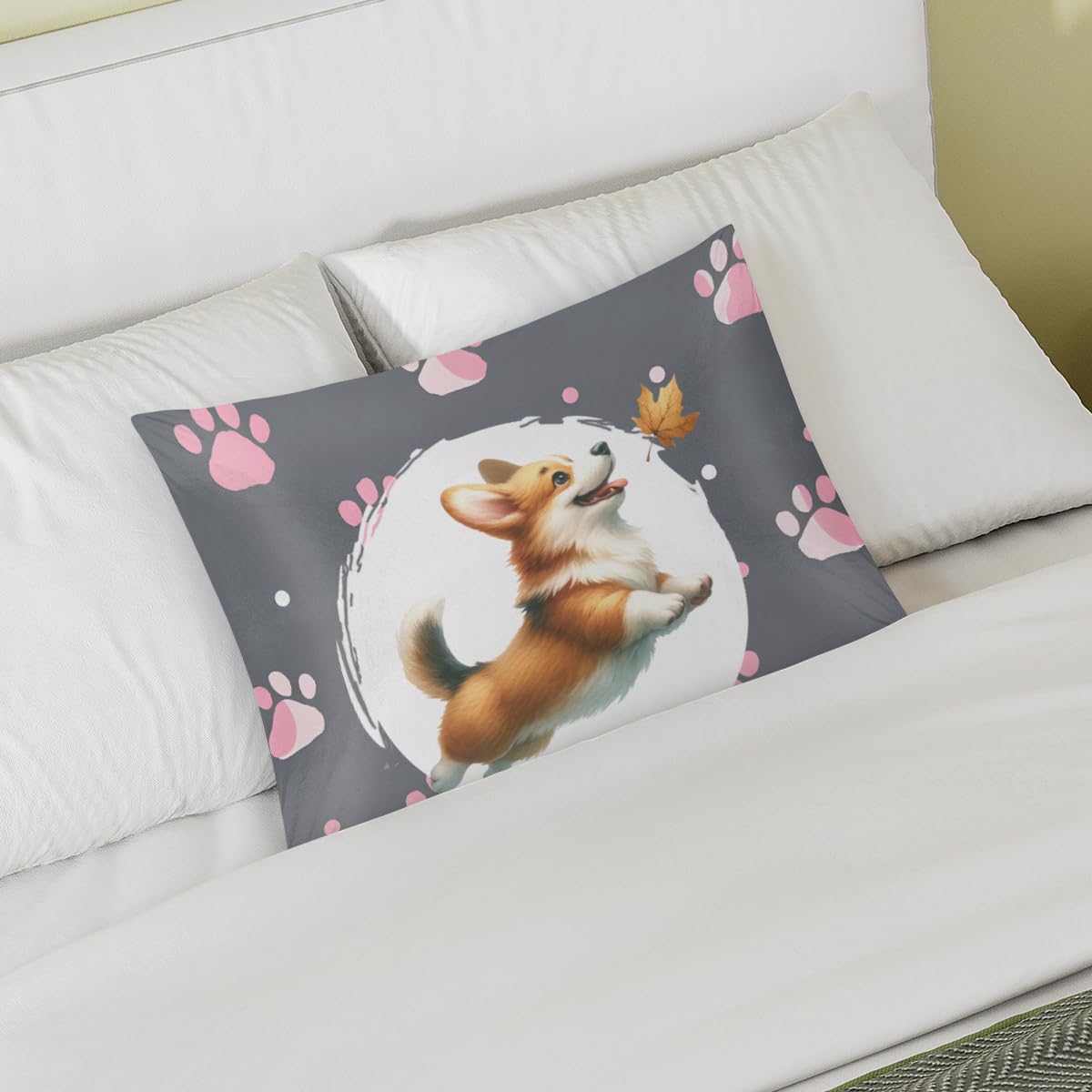 Satin Pillowcase for Hair and Skin Pink Paw Print Dog Soft Silk Pillow Case with Envelope Closure Cooling Pillow Cases Slip Standard Size…
