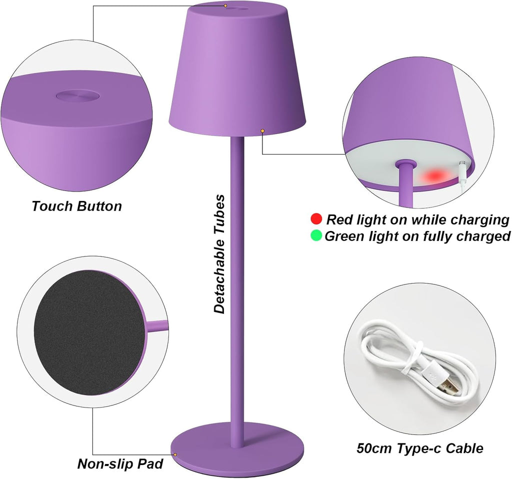 Kakanuo Cordless Table Lamp Rechargeable Purple - KK 2 Pack 5000mAH Battery Operated Lamp for Counter, 3 Color Stepless Dimming Wireless…