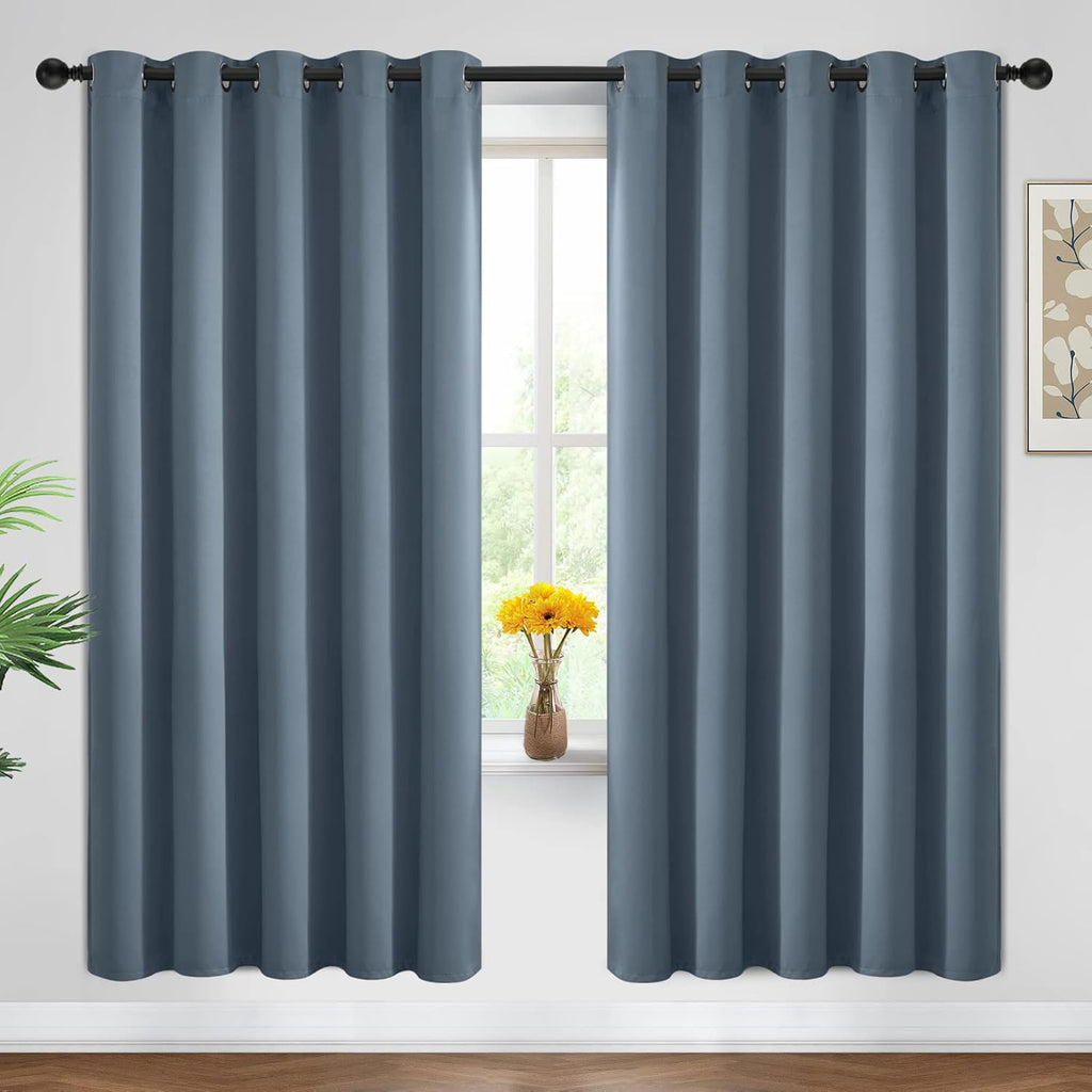 Yakamok Blackout Curtains Room Darkening Thermal Insulated Window Panels, Solid Grommet Top Drapes for Bedroom/Living Room(62Wx72L, Stone…