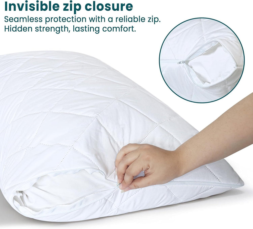 Cotton Passion Quilted Waterproof Pillow Protectors, Standard Size Pack of 2 Zippered Pillowcases, Breathable Protective Pillow Encasement…