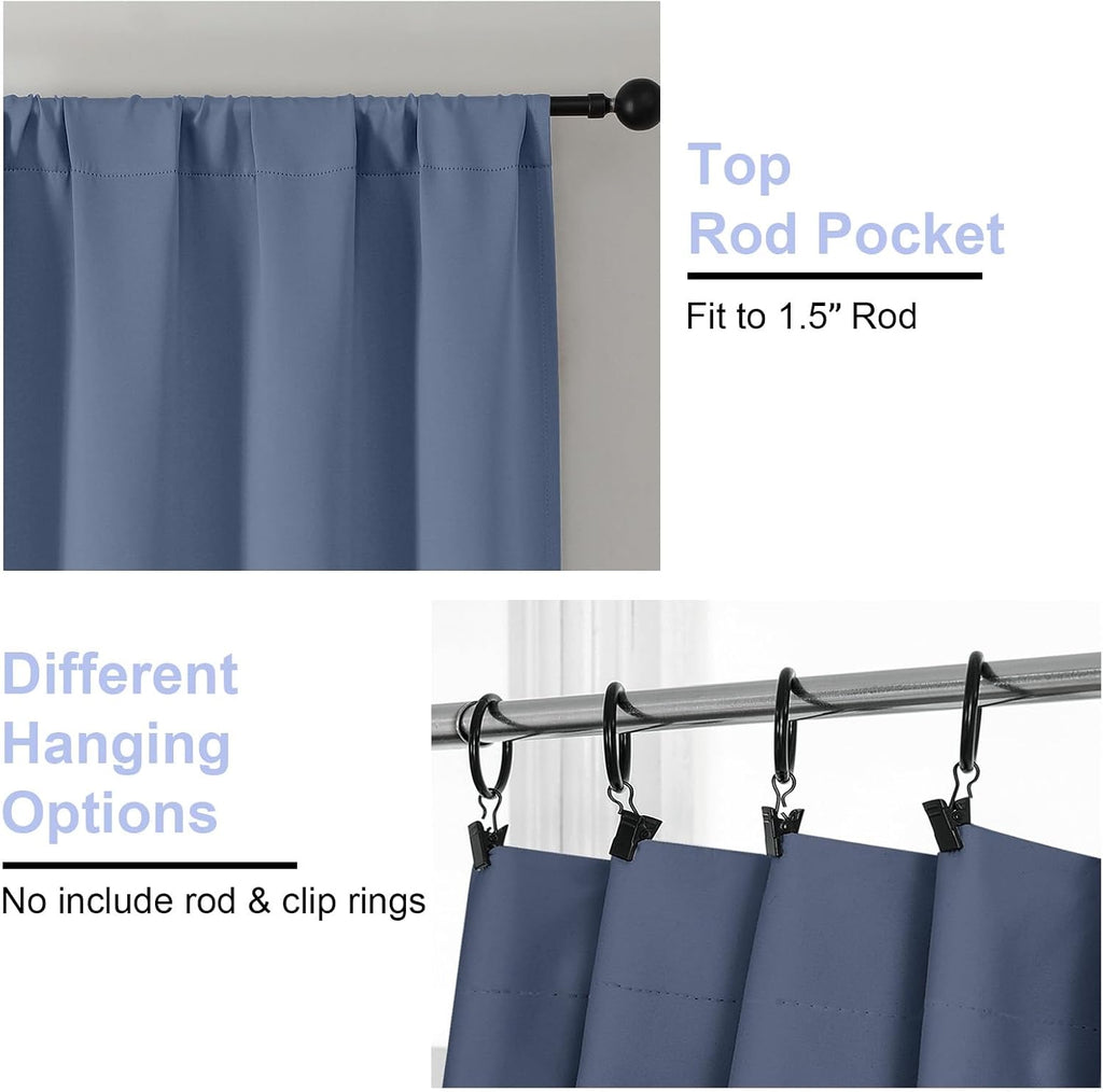 Simplebrand Ava Denim Blue Short Blackout Curtains for Bedroom 45 Inches Long 2 Panels Set, Solid Thermal Insulated, Energy Saving Window T…
