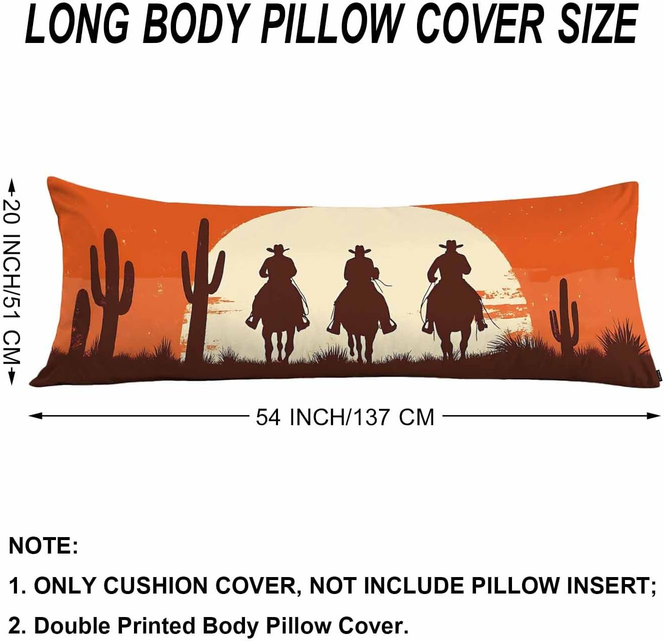 Cowboy Rectangle Body Pillow Covers Western Cowboys Cactus Sunset 20"X54" Couch Body Pillow Pillowcase Decorative Home Body Pillows Bed…