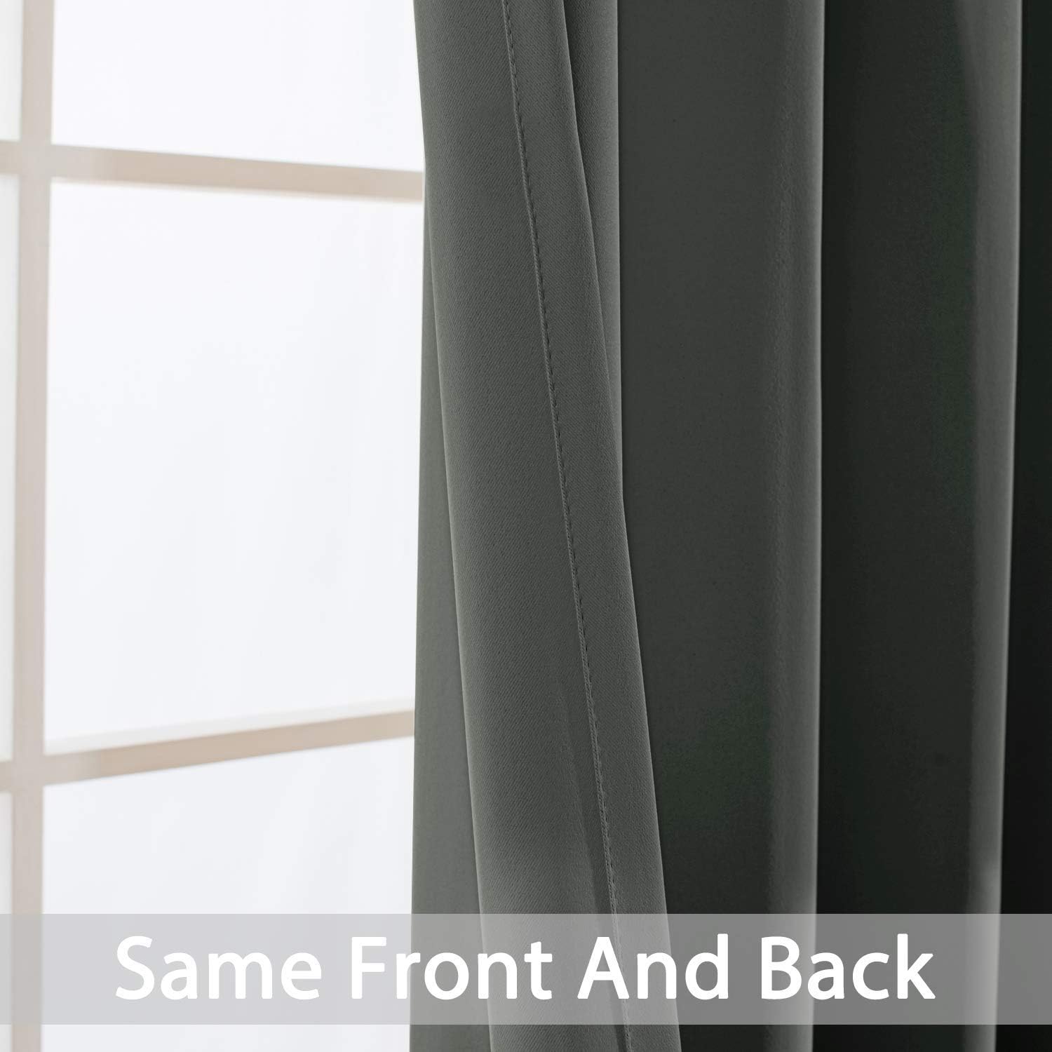 Yakamok Dark Grey Blackout Curtains, Grommet Thermal Insulated Room Darkening Blackout Drapes for Bedroom/Living Room, 2 Panels, 52W x…