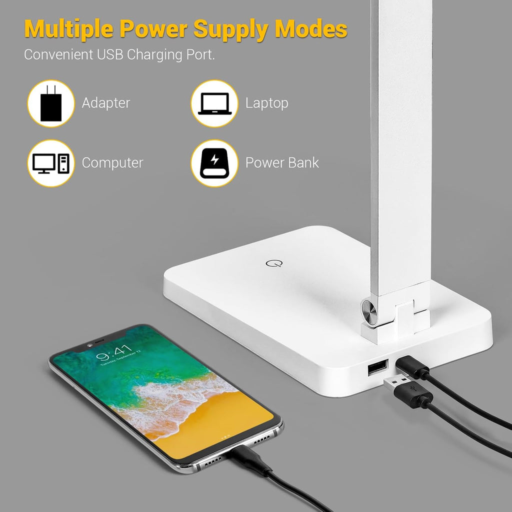 LED Desk Lamp for Home Office, 3 Levels Dimmable Desk Light with USB Charging Port, Reading Lamp for Table Study Work Office Nail Craft…