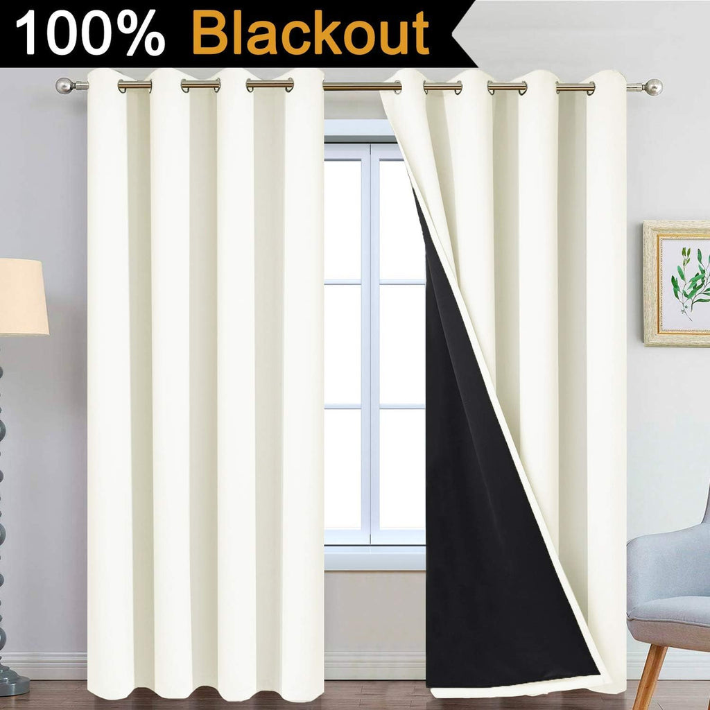 Yakamok 100% Blackout Curtains Thermal Insulated Curtain Panels with Black Liner for Bedroom, Heat Blocking Drapes for Living Room(52Wx96L,…