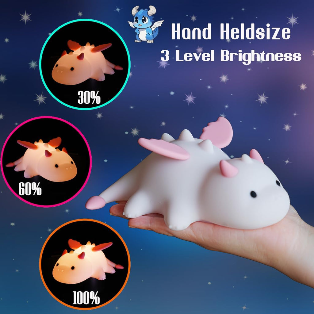 Dragon Night Light, Cute Pink Dragon Gifts, Soft Silicone Lamp with 3 Level Warm Light and RGB Changing, Breastfeeding Nursery Portable…