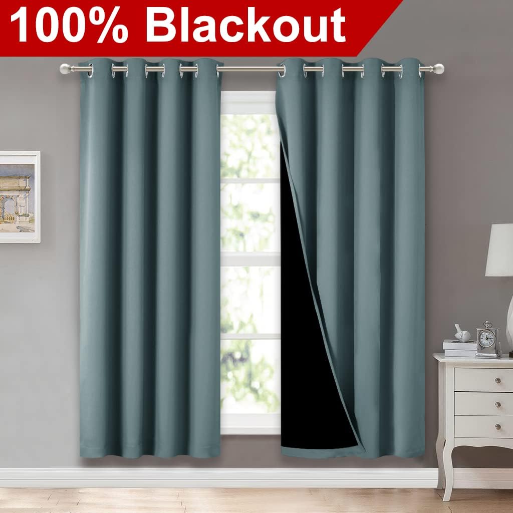 Nicetown 100% Blackout Window Curtain Panels, Full Light Blocking Drapes with Black Liner for Nursery, 72-inch Drop Thermal Insulated Drape…