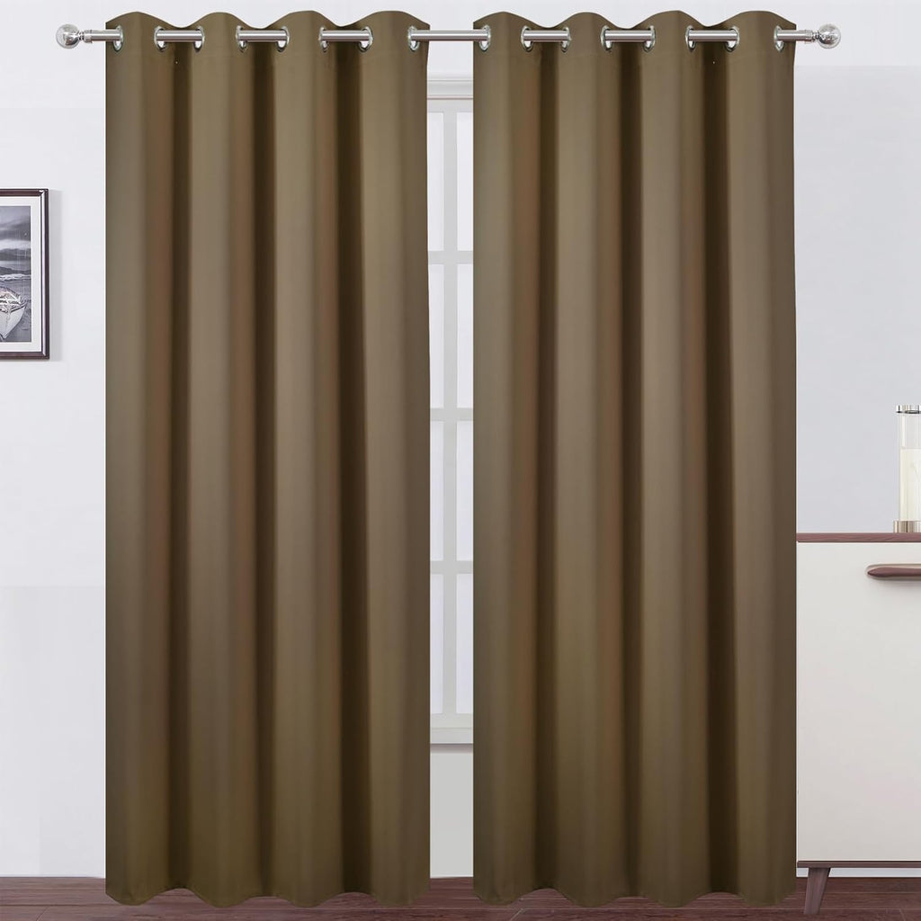 Lemomo Brown Thermal Blackout Curtains/52 x 95 Inch/Set of 2 Panels Room Darkening Curtains for Bedroom 95 Inch silver