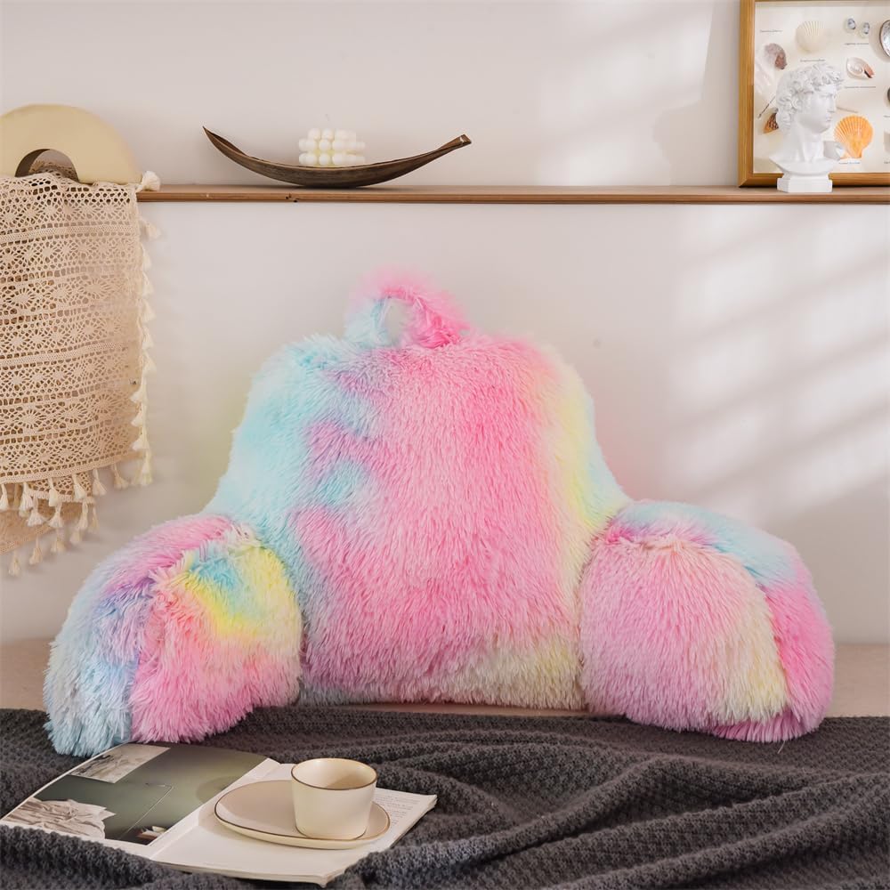 Aimuan Reading Pillow Bed Rest Pillow with Arms Rabbit Fur Cushion for Adults Teens Incline Rest Sitting up & Sleeping Snoring Pillow…