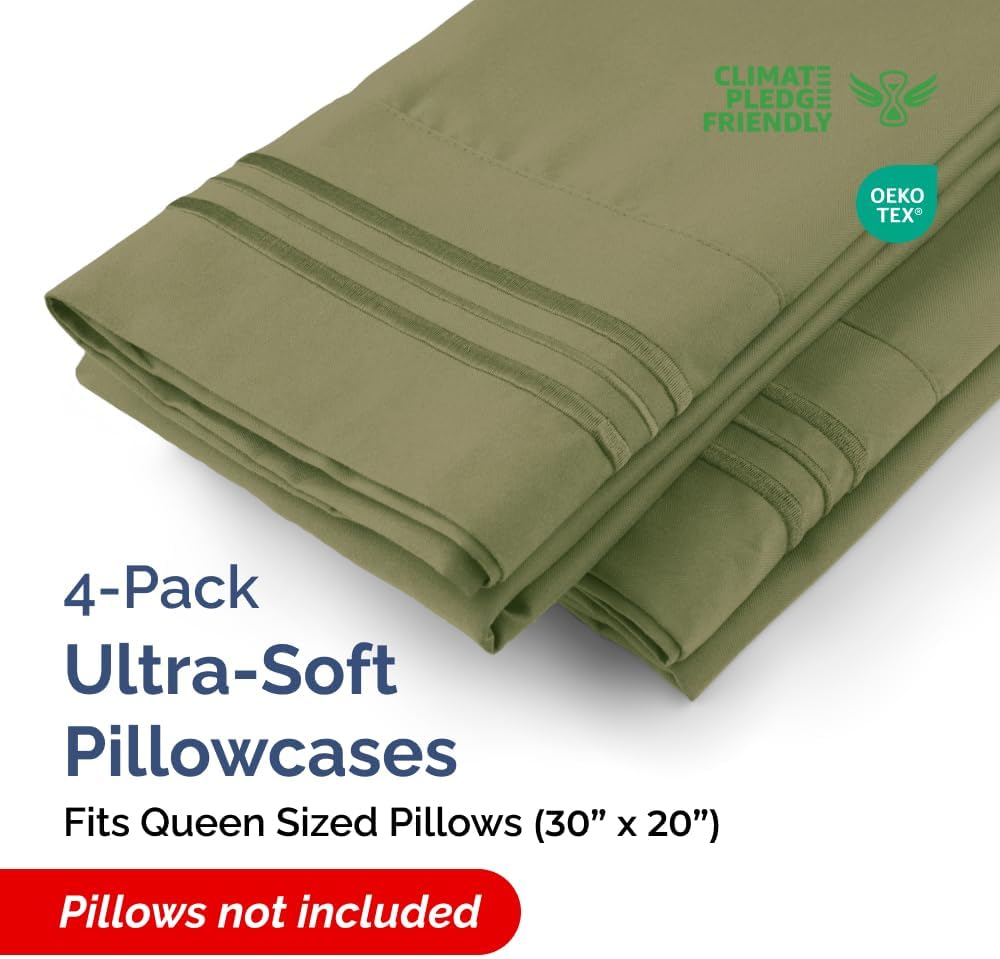 Queen Pillow Cases Set of 4 - Ultra Soft Hotel Quality Pillowcase Covers - Comfy, Cozy & Wrinkle Free - Shrink, Stain & Fade Resistant…