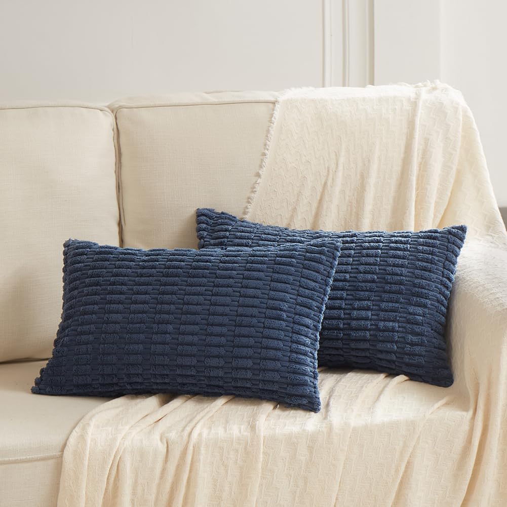 Fancy Homi Dusty Blue Lumbar Decorative Throw Pillow Covers 12x24 Inch for Living Room Couch Bed Sofa, Rustic Farmhouse Boho Home Decor…