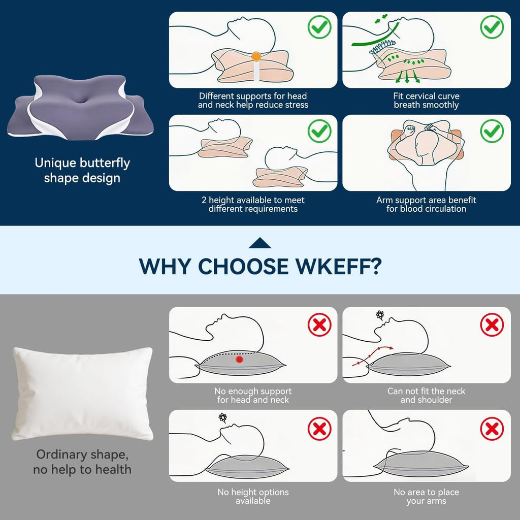 WKEFF Cervical Pillow for Neck, Hollow Design Odorless Memory Foam Pillows with Cooling Case, Adjustable Orthopedic Bed Pillow for…