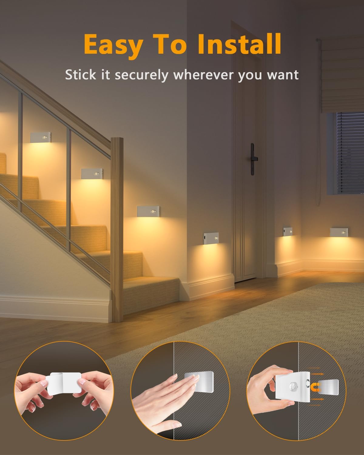 WILLED Rechargeable Night Lights, Warm White Motion Sensor Night Lights, Wireless Stair Lights Indoor for Stairway, Hallway, Kitchen…