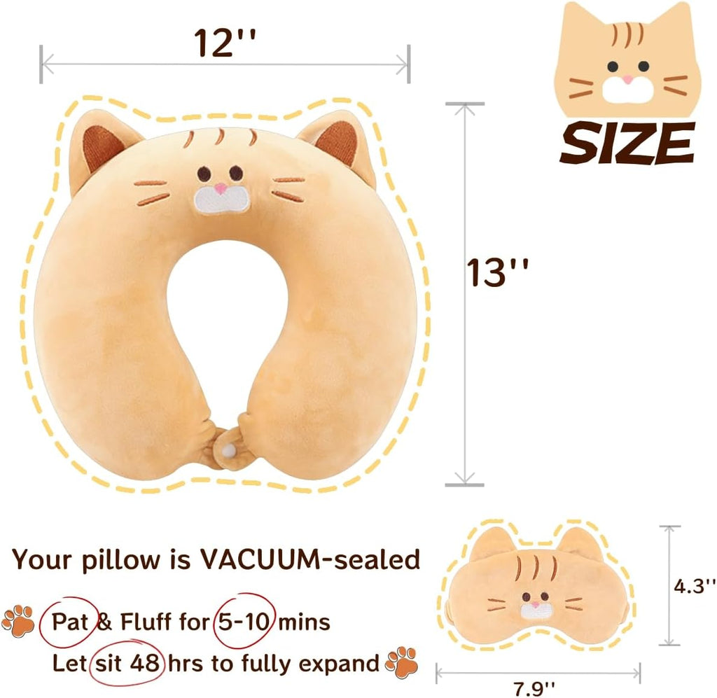 MissSoul Kids Neck Pillow for Travel with Sleep Eye Mask, Cute Travel Neck Pillow, Memory Foam Flight Sleeping Headrest Pillow for Boys & G…