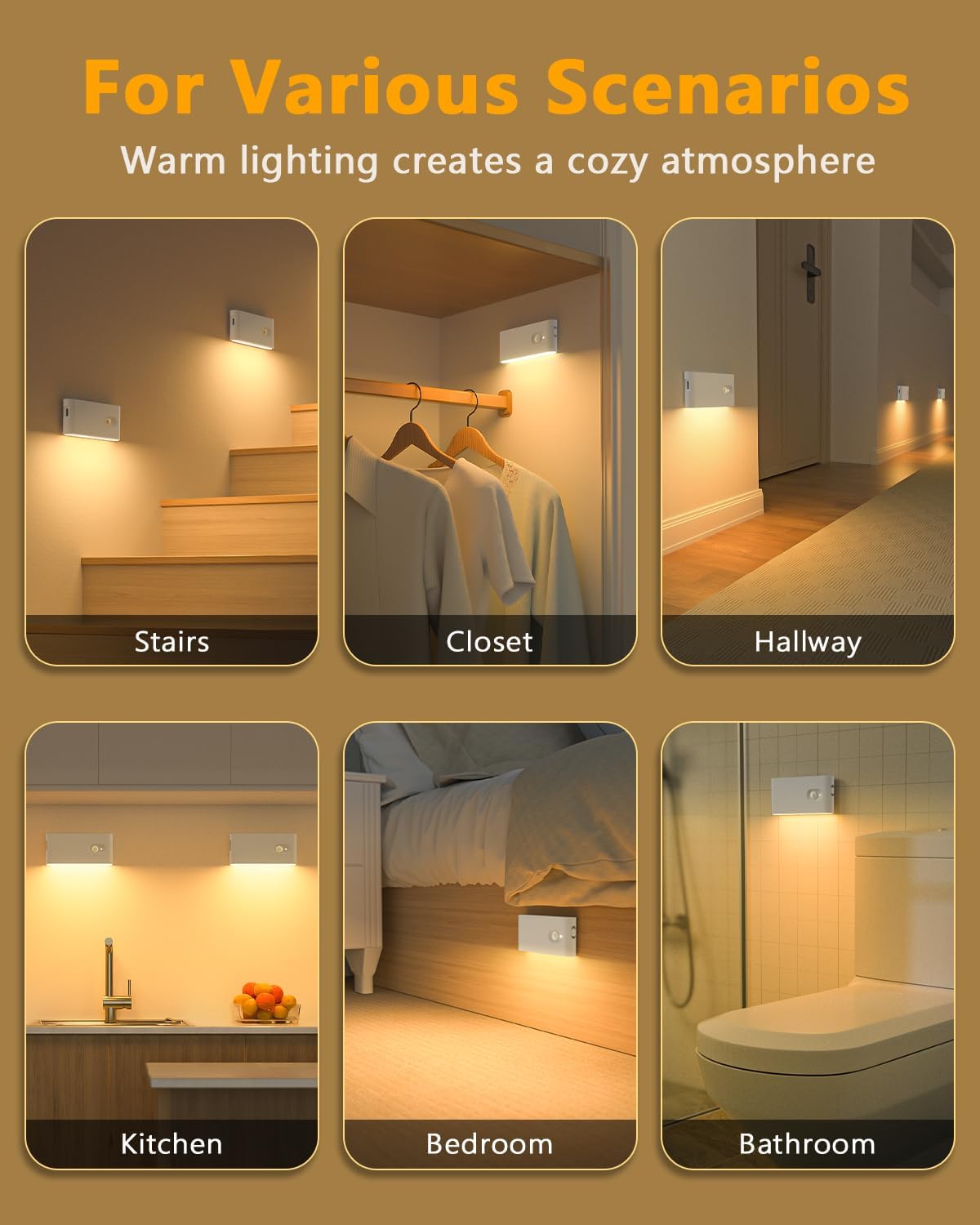 WILLED Stair Lights Indoor, Warm White Rechargeable Night Light, Wireless Motion Sensor Night Light, Battery Stick On Lights for…