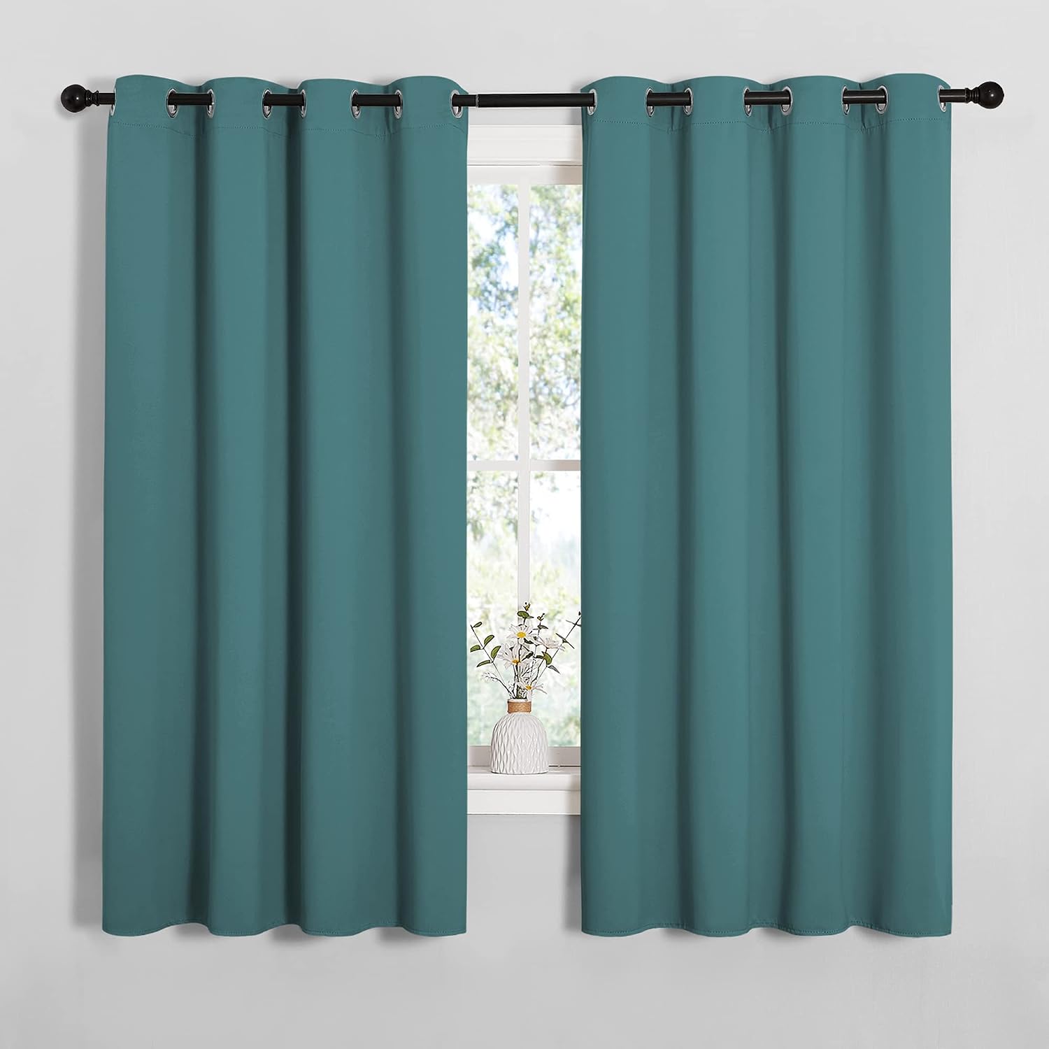 NICETOWN Bedroom Curtain Panels Blackout Draperies, Thermal Insulated Solid Grommet Blackout Curtains/Drapes (Sea Teal, One Pair, 55 by…