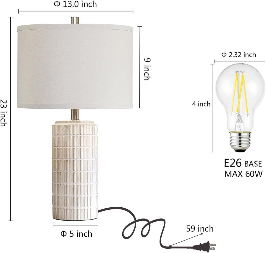 AIEAMPDO 23'' Set of 2 Modern Ceramic Table Lamps for Living Room Bedroom, Nightstand Farmhouse Beige White Desk Lamp for Bedside End…