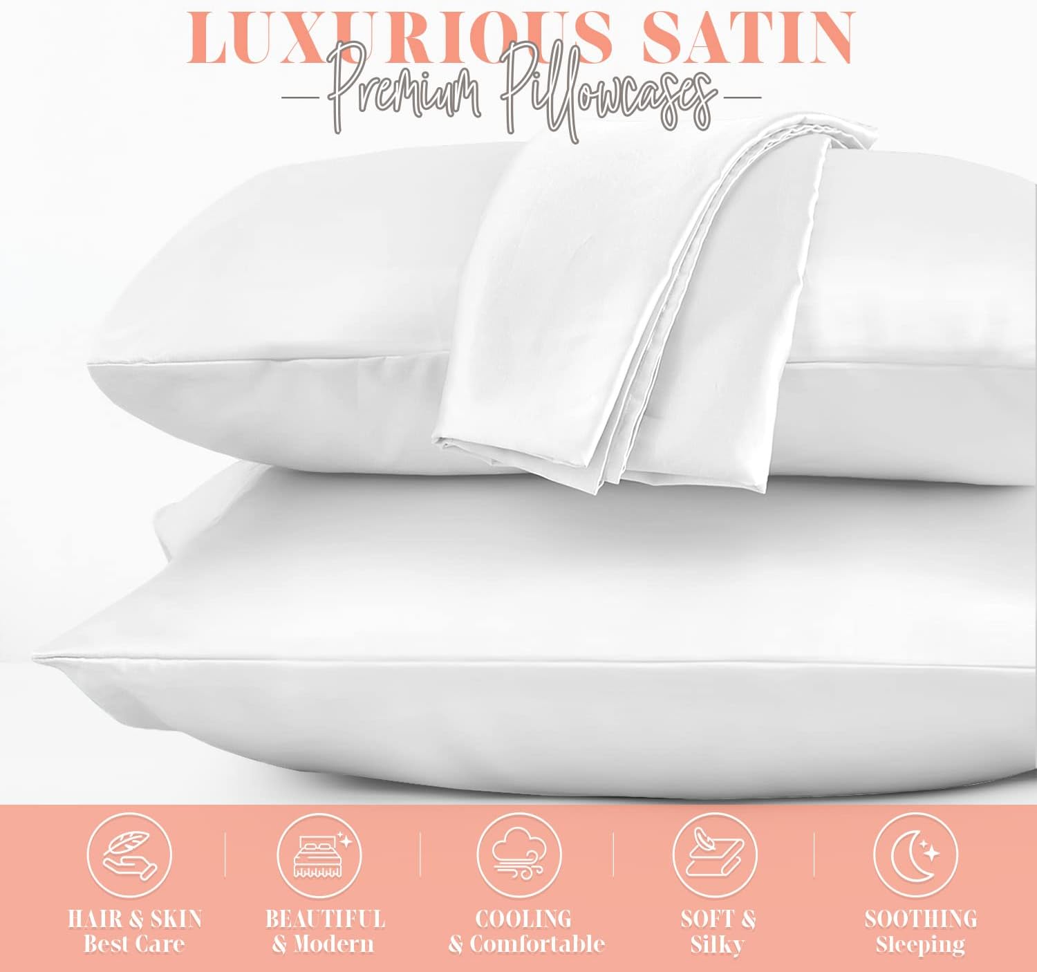 Elegantcomfort Elegant Comfort Silky and Luxurious 2-Piece Satin Pillowcase Set for Healthier Skin and Hair, Hidden Zipper Closure and Beau…