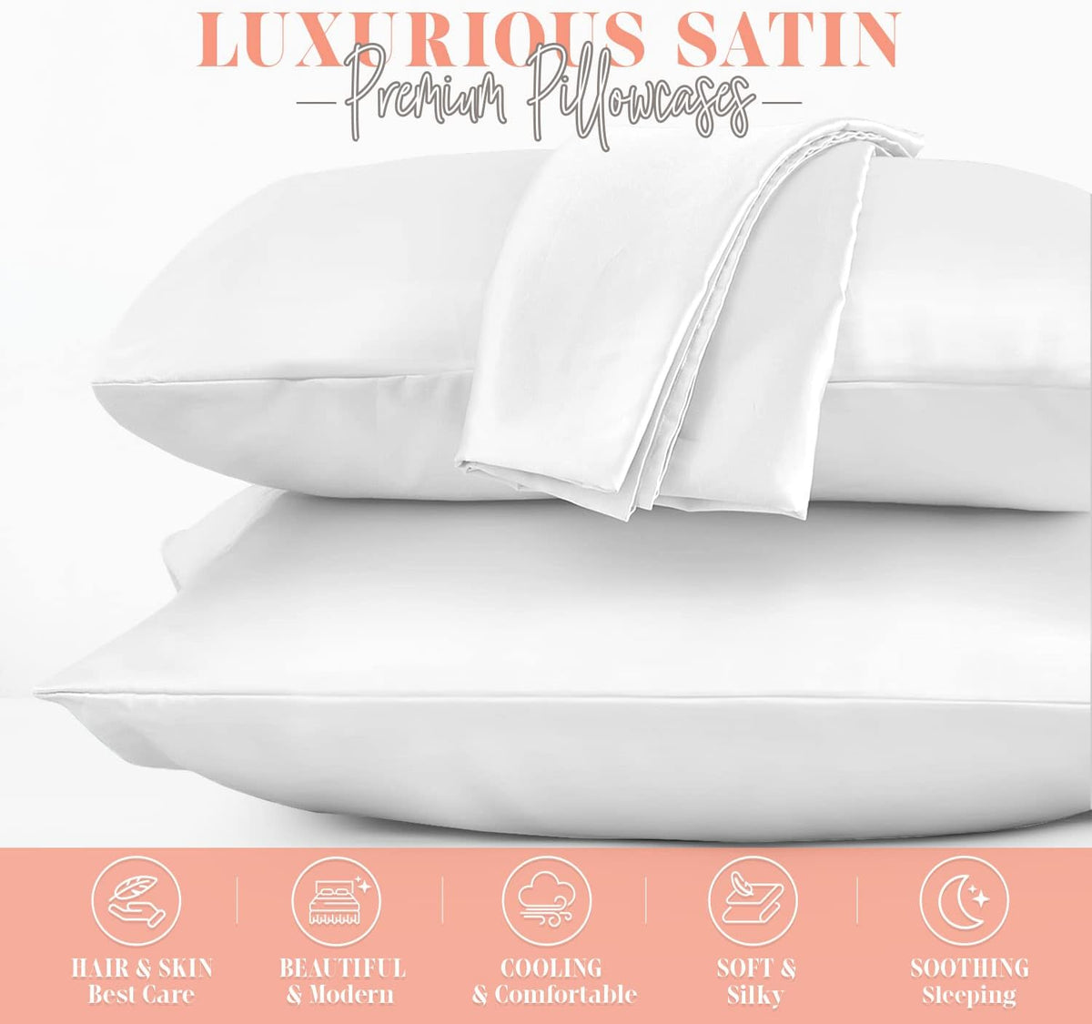 Elegantcomfort Elegant Comfort Silky and Luxurious 2-Piece Satin Pillowcase Set for Healthier Skin and Hair, Hidden Zipper Closure and Beau…