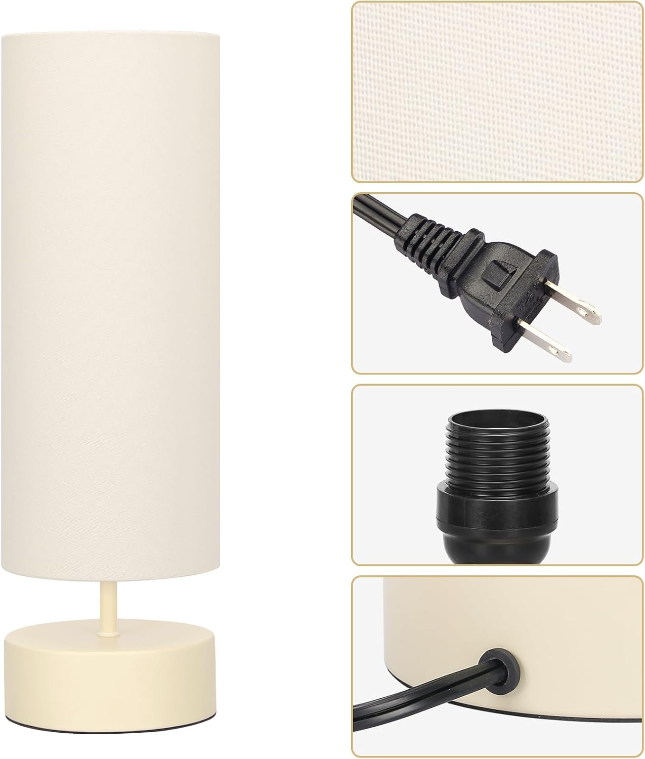 Touch Control Table Lamp, 3 Way Dimmable Bedside Table Lamp with Cream Base, Simple Nightstand Lamp with Beige Shade, Modern Night Light…