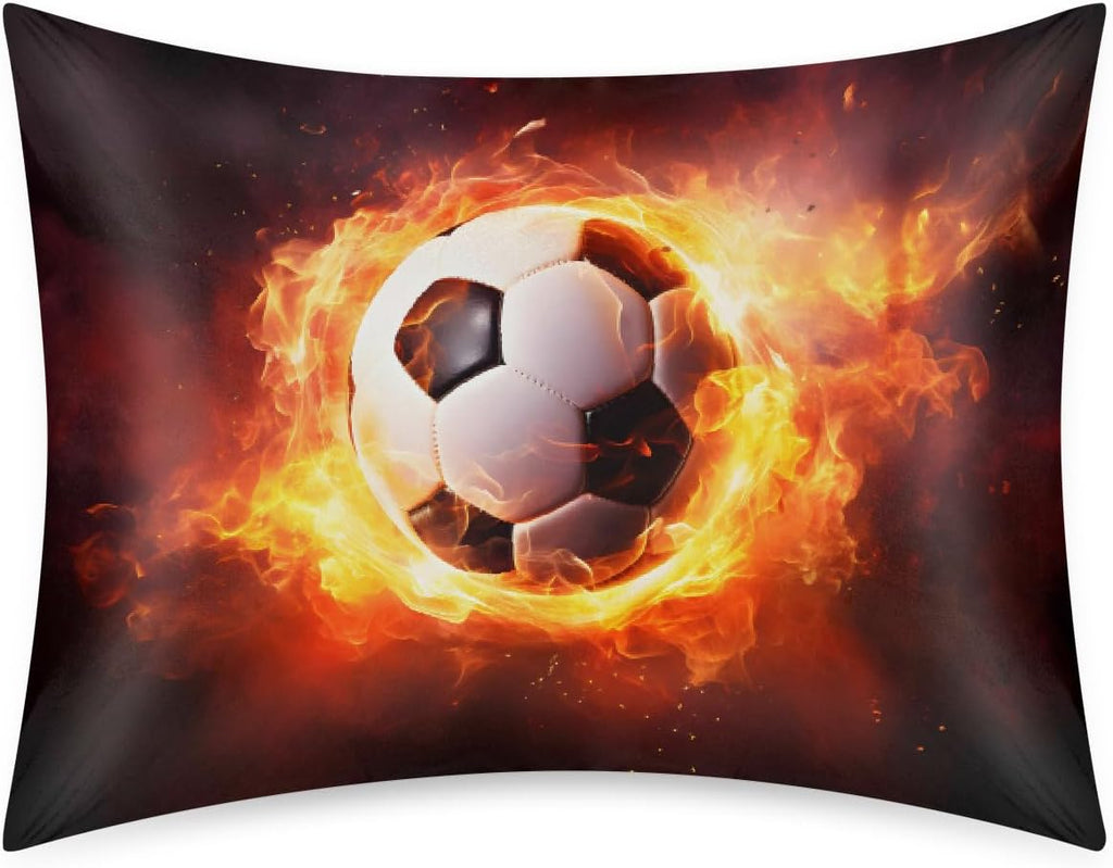 Fire Sports Soccer Satin Pillowcase for Hair and Skin Soft Silk Pillow Cases with Envelope Closure Cooling Pillow Case Slip 15.99 Pillow…