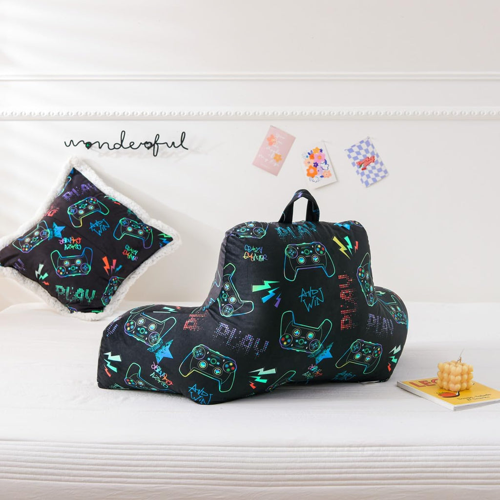 Ntbed Video Game Controller Printed Reading Pillow Bed Wedge Backrest with Arms, Couch TV Relax Bed Rest Pillow Back Support Cushion for Ki…