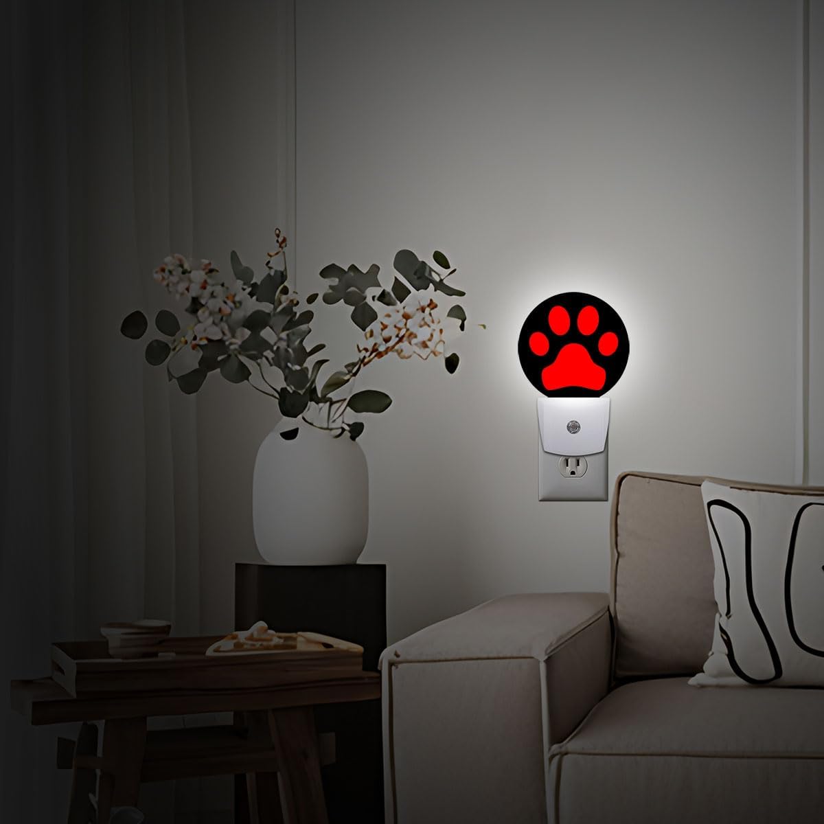 Red Black Dog Paw Night Light Auto Sensor Led Dusk to Dawn Lamp Home Decor for Men Women