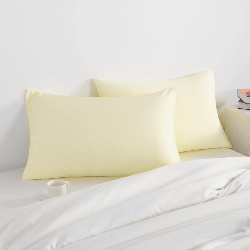 Ntbay Queen Pillow Cases Set of 2, 2 Pack Brushed Microfiber 20x30 Pillow Cases, Soft, Wrinkle, Fade, Stain Resistant Ivory Pillow Cases wi…