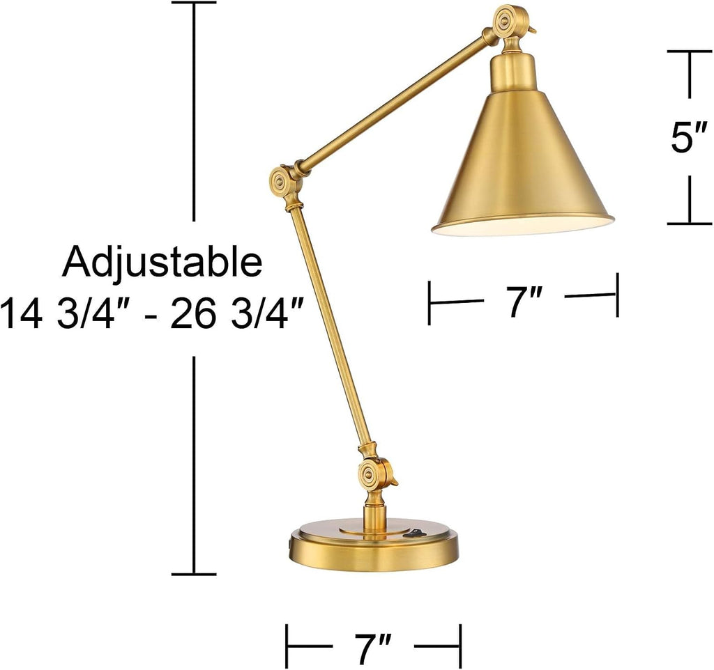 360 Lighting Wray 26 3/4" High Modern Desk Lamp with USB Charging Ports A+C Warm Brass Gold Metal Adjustable Arm Head for Bedroom Living…